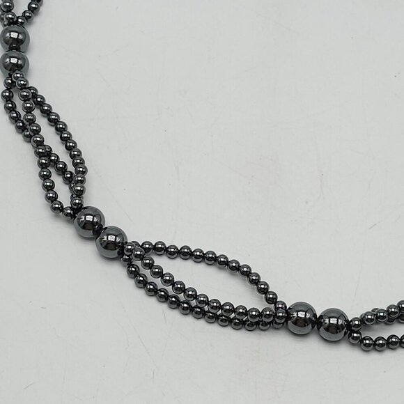 Hematite Beaded Necklace 28 Inch Length No Clasp Vintage - Picture 2 of 4